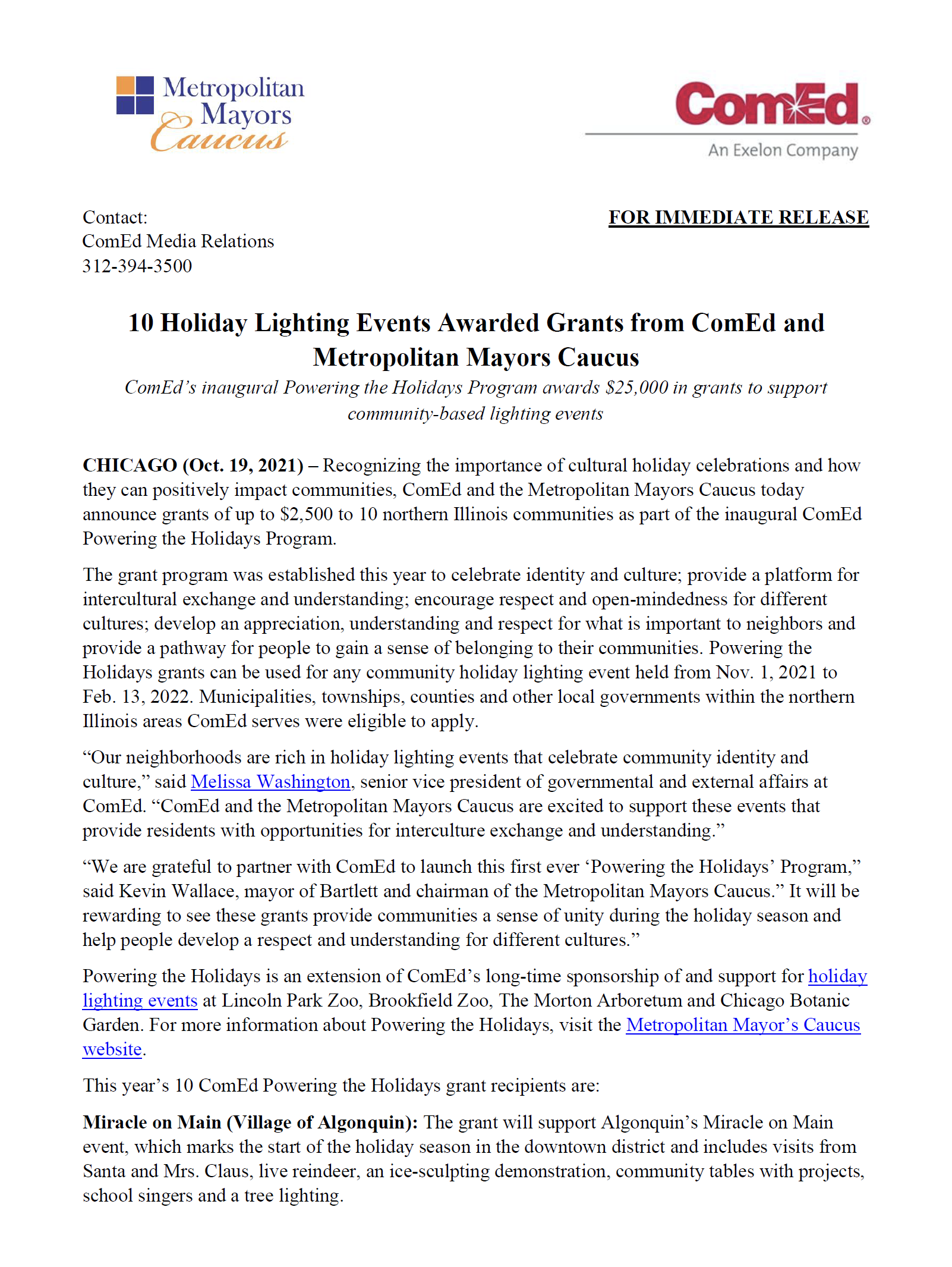 Read more about the article PRESS RELEASE: DOLTON WINS COMED $2500 HOLIDAY LIGHTS GRANT